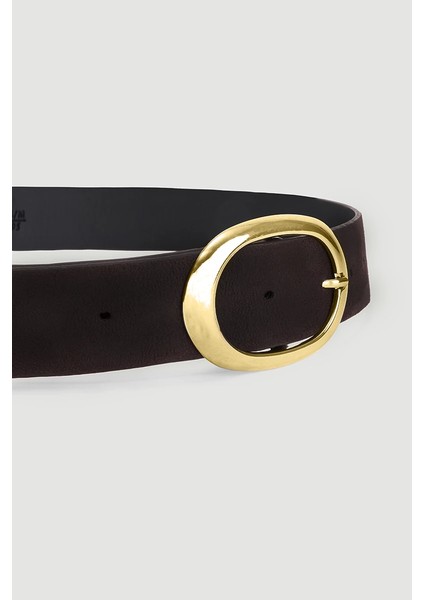 Gold Oval Tokalı Suni Süet Kemer - Kahverengi fiyatları