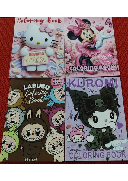 4 Adet Stickerli Boyama Kitabı (*hello Kitty*/minnie/labubu/kuromi/ Figürlü)