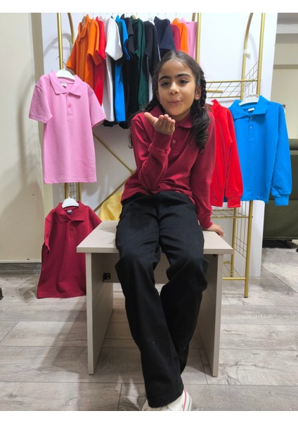 unisex Çocuk Genç Polo Yaka Uzun Kol Okul Günlük Tişört, Nefes Alabilen Kumaş modelleri