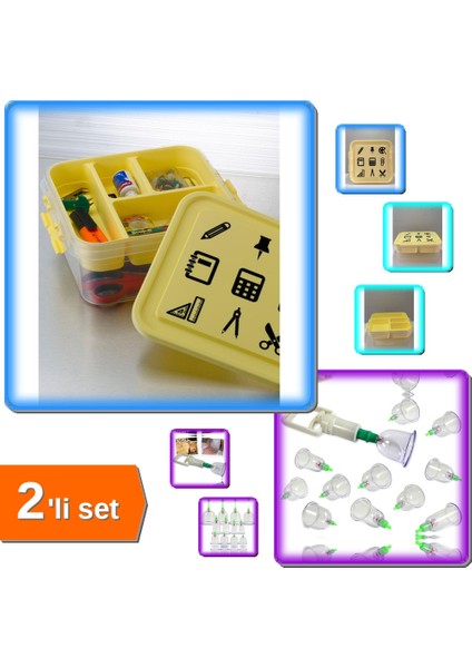 Saklama Kutusu - Hobi Düzenleyici + Vakumlu Kuppa Çekme Seti 12 Parça - 2li Set A1B2C3