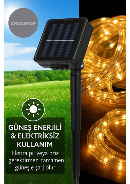 100 LED 12 Metre Sarı Solar Peri LED Işık | Güneş Enerjili Su Geçirmez Bahçe, Balkon, Ağaç ve Yılbaş fiyatları