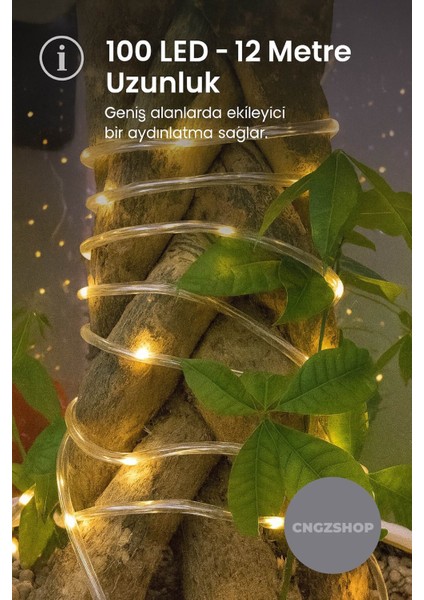 100 LED 12 Metre Sarı Solar Peri LED Işık | Güneş Enerjili Su Geçirmez Bahçe, Balkon, Ağaç ve Yılbaş fırsatları