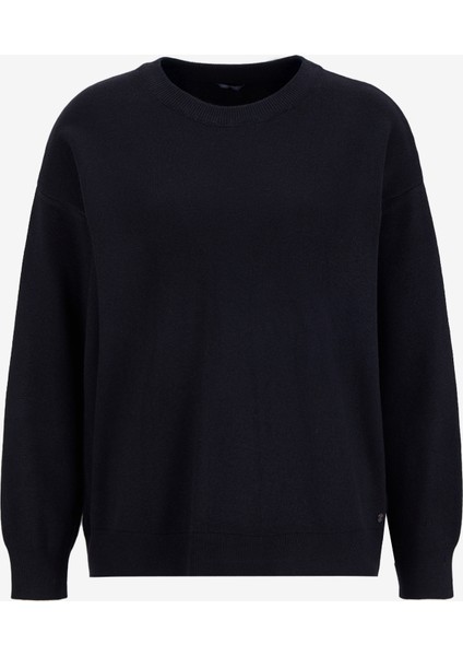 Bisiklet Yaka Relaxed Düz Örgü Desenli Siyah Kazak Kadın M5WL-KZK1095