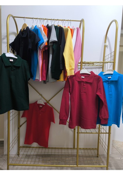 unisex Çocuk Genç Polo Yaka Uzun Kol Okul Günlük Tişört, Nefes Alabilen Kumaş