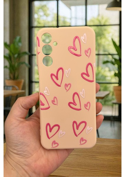 Samsung Galaxy A14 Uyumlu Pembe Kalp Desenli Silikon Darbe Emici Klasik Korumalı Rubber Kılıf fiyatları