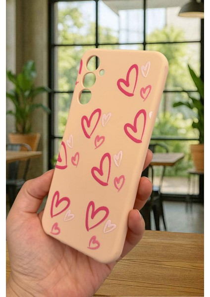 Samsung Galaxy A14 Uyumlu Pembe Kalp Desenli Silikon Darbe Emici Klasik Korumalı Rubber Kılıf modelleri