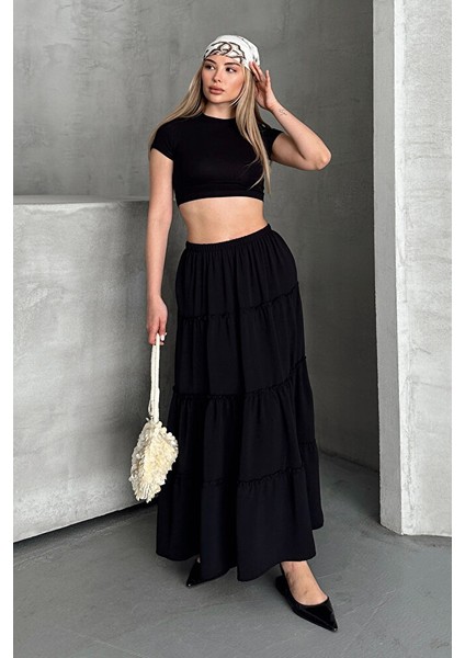 Basic Astarlı Pileli Kadın Uzun Etek Siyah modelleri