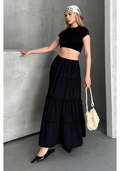 Basic Astarlı Pileli Kadın Uzun Etek Siyah indirimleri