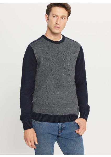 Bisiklet Yaka Standart Lacivert - Gri Erkek Kazak ACE049261478_LCG