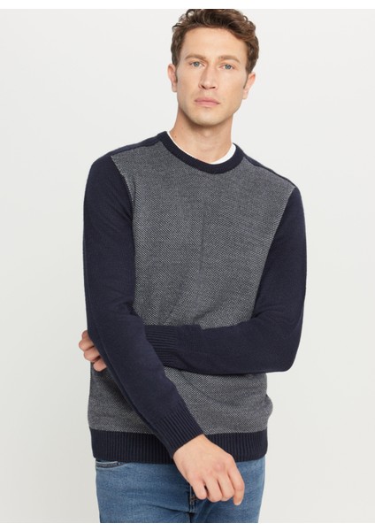 Bisiklet Yaka Standart Lacivert - Gri Erkek Kazak ACE049261478_LCG modelleri