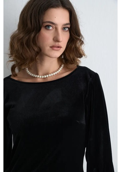 Arkası Degaje Mini Kadife Elbise - Siyah modelleri