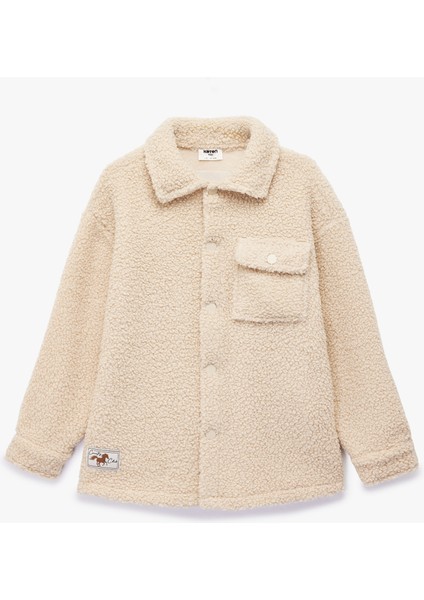 Kapaklı Cep Detaylı Düğmeli Uzun Kollu Peluş Ceket