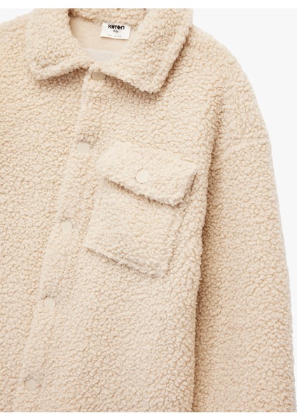 Kapaklı Cep Detaylı Düğmeli Uzun Kollu Peluş Ceket modelleri