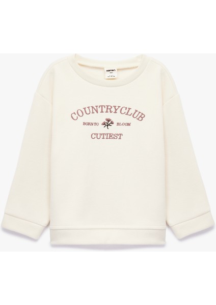 Uzun Kollu Bisiklet Yaka Nakış Detaylı Sweatshirt