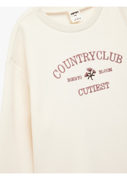 Uzun Kollu Bisiklet Yaka Nakış Detaylı Sweatshirt modelleri