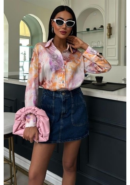 Batik Desenli Saten Gömlek 3409