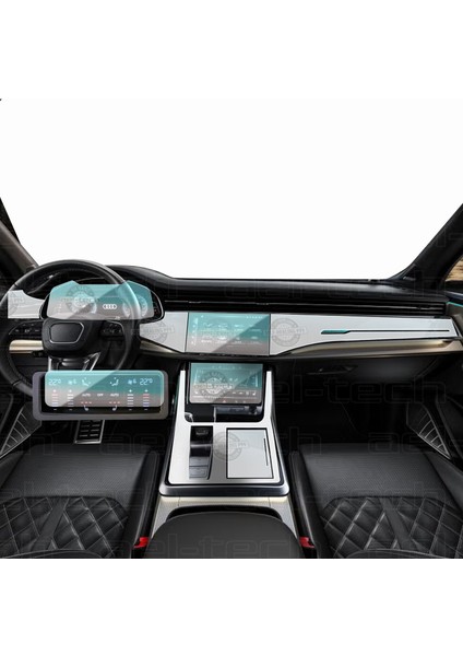 Yeni Audi Q7 Navigasyon Dijital Gösterge 9h Nano ve Piano Black Uyumlu Tpu Koruyucu 9lu Set