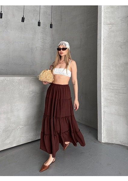 Basic Astarlı Pileli Kadın Uzun Etek Siyah