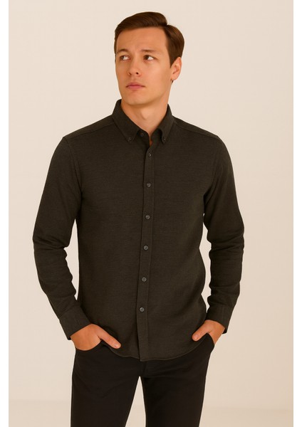 Erkek Regular Fit %100 Keten Uzun Kollu Gömlek