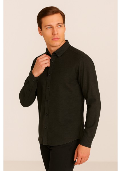 Erkek Regular Fit %100 Keten Uzun Kollu Gömlek