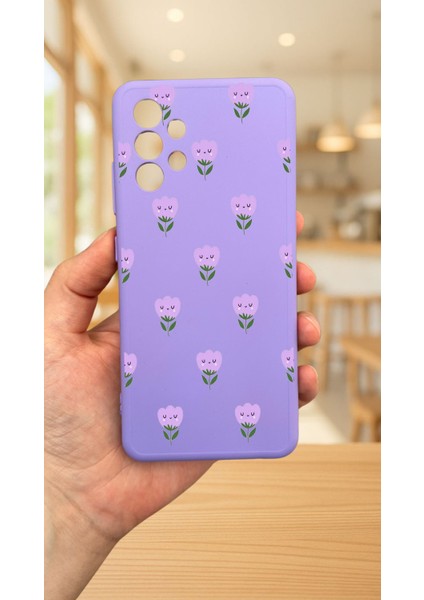 Samsung Galaxy A32-LİLA Lale Desenli Silikon Darbe Emici Klasik Korumalı Rubber Kılıf fiyatları