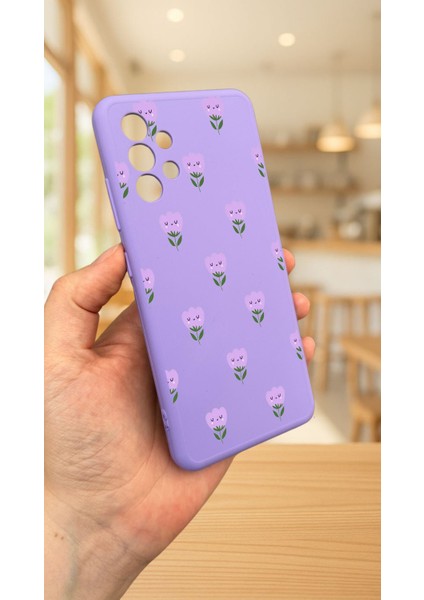 Samsung Galaxy A32-LİLA Lale Desenli Silikon Darbe Emici Klasik Korumalı Rubber Kılıf modelleri