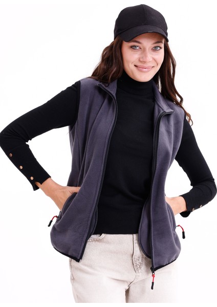 Kadın Slim Fit Tam Fermuarlı Polar Yelek