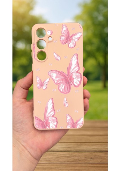 Samsung Galaxy A35 - Pembe Kelebek Desenli Silikon Darbe Emici Klasik Korumalı Rubber Kılıf fiyatları