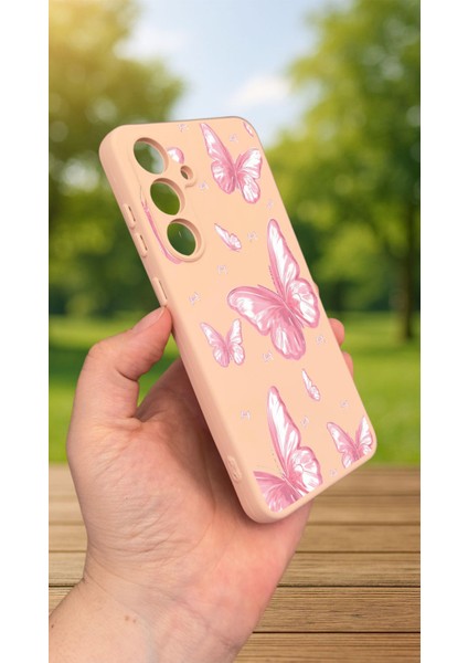 Samsung Galaxy A35 - Pembe Kelebek Desenli Silikon Darbe Emici Klasik Korumalı Rubber Kılıf modelleri