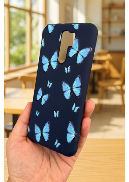 Xiaomi Redmi 9 Uyumlu Mavi Kelebek Desenli Silikon Darbe Emici Klasik Korumalı Rubber Kılıf fırsatları