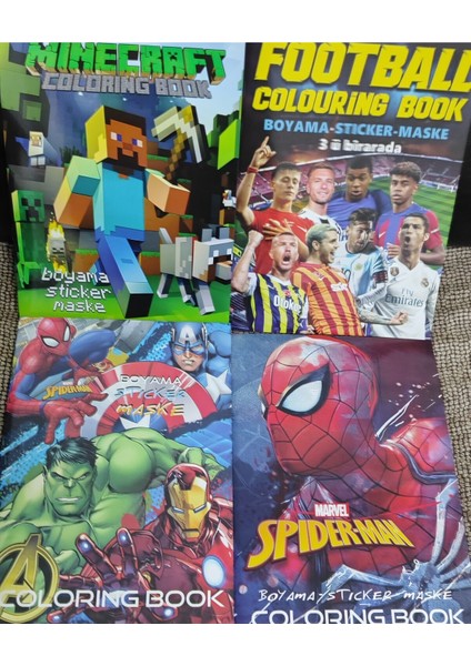 4 Adet Stickerli Boyama Kitabı (Süper Kahramanlar/örümcek Ad./minecraft/futbolcular Figürlü)
