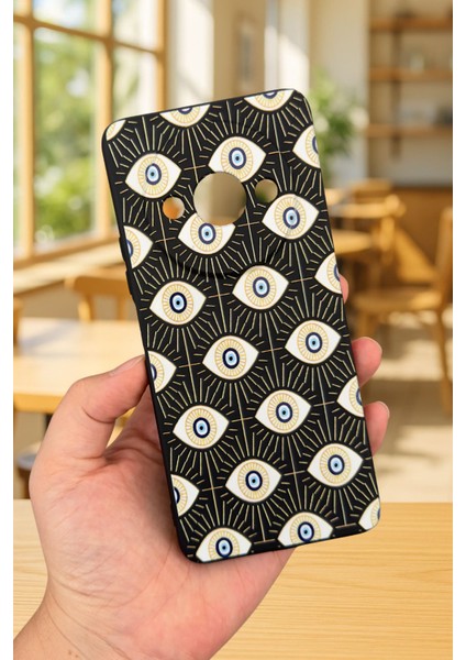 Xiaomi Redmi A3 Uyumlu Evıl Eye Desenli Silikon Darbe Emici Klasik Korumalı Rubber Kılıf