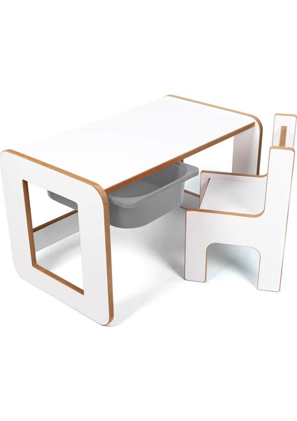 Tek Kişilik Çocuk Oyun, Aktivite ve Etkinlik Masası, Beyaz-Gri, 18MM 1.sınıf Mdf