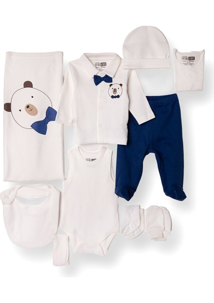 Erkek Bebek 10LU Hastane Çıkışı Interlok V Yaka Uzun Kol Patikli Paça