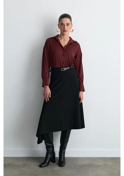 Rahat Kesim Saten Gömlek - Bordo fırsatları