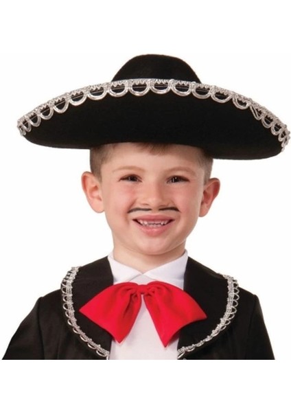 Gümüş Renk Şeritli Meksika Mariachi Latin Şapkası 55 cm Çocuk