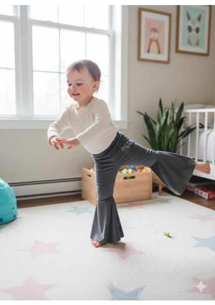 Kız Çocuk Fransız Kadife Geniş Dökümlü Ispanyol Paça Tayt Ohlala Gri