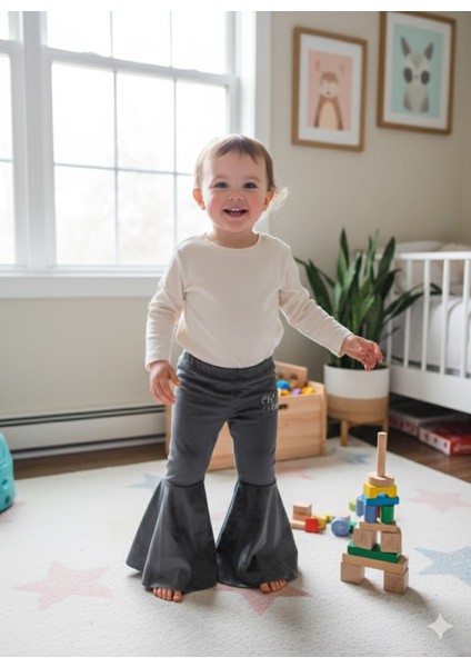 Kız Çocuk Fransız Kadife Geniş Dökümlü Ispanyol Paça Tayt Ohlala Gri fiyatları