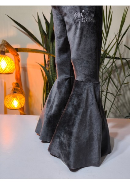 Kız Çocuk Fransız Kadife Geniş Dökümlü Ispanyol Paça Tayt Ohlala Gri fırsatları