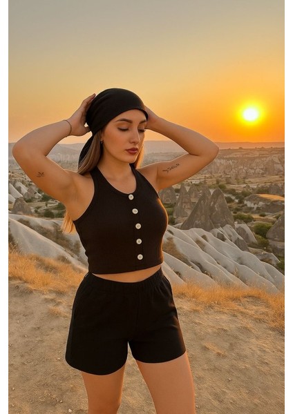 Kadın Düğme Detay Kaşkorse Kumaş Atlet