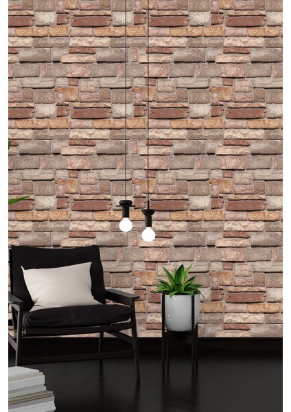 3 Boyutlu En x Boy Tuğla Duvar Desenli Silinebilir Tekstil Duvar Kağıdı