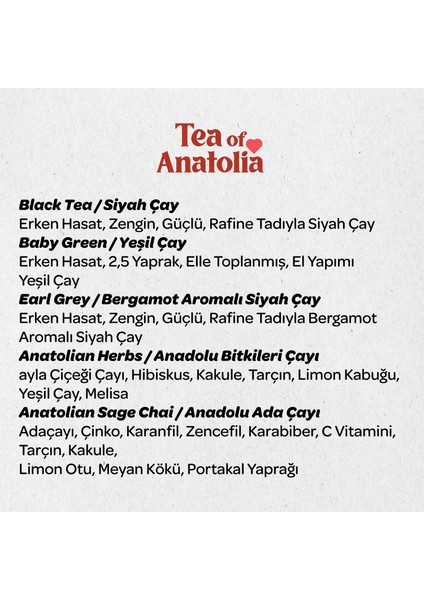 20'li Tea Of Anatolia-Yeşil Çay, Siyah Çay ve Bitki Çayı, 20'li Pla Poşet, Hediyelik Premium Koleksiyon fırsatları