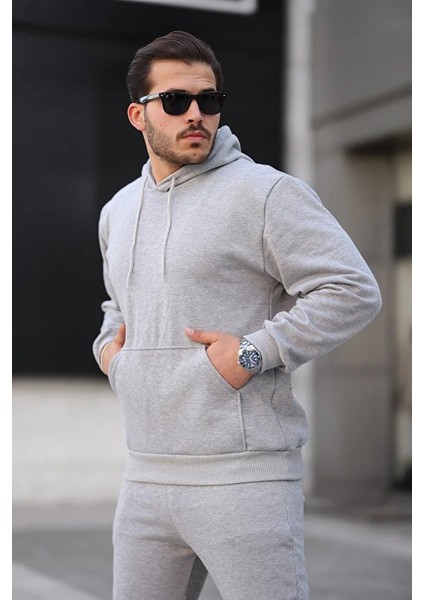 Erkek Rahat Oversize 3 Iplik Pamuklu Şardonlu Kanguru Cep Kapşonlu Sweatshirt modelleri