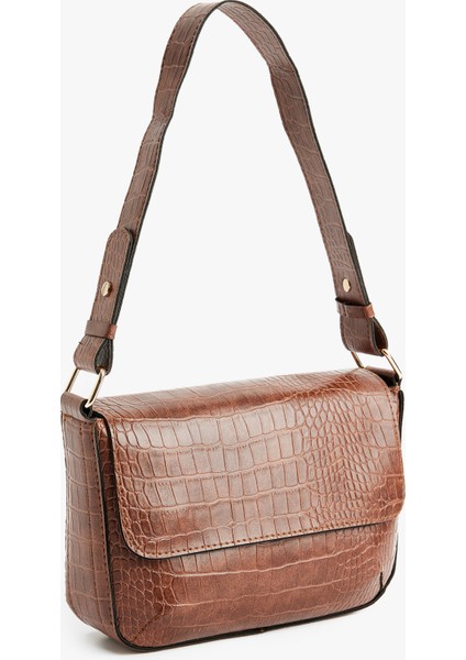 Kroko Görünümlü Kapaklı Suni Deri Omuz Çantası fiyatları