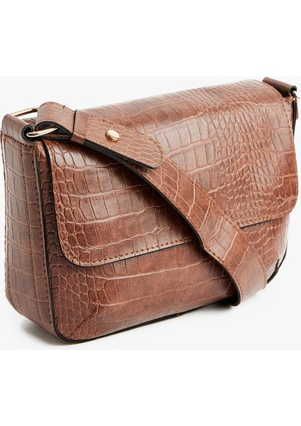 Kroko Görünümlü Kapaklı Suni Deri Omuz Çantası indirimleri