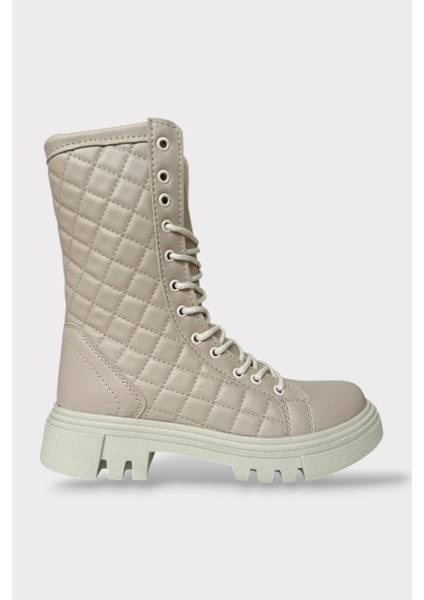 Kışlık Yandan Fermuarlı Uzun Kadın Bot Bej