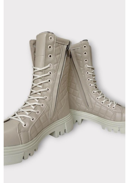 Kışlık Yandan Fermuarlı Uzun Kadın Bot Bej modelleri