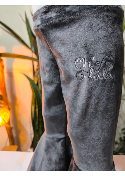 Kız Çocuk Fransız Kadife Geniş Dökümlü Ispanyol Paça Tayt Ohlala Gri