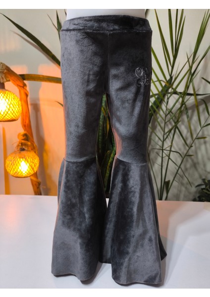 Kız Çocuk Fransız Kadife Geniş Dökümlü Ispanyol Paça Tayt Ohlala Gri