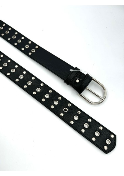 Kadın Siyah Zımbalı Suni Deri Kemer – Aksesuarlı Trend Model